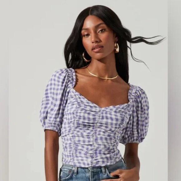 ASTR THE LABEL Purple Gingham Crop Top size large - Picture 1 of 4